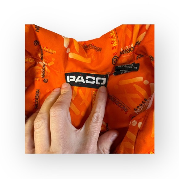 Vintage PACO DESIGN Orange All Over Print Short Sleeve Button‎ Up Shirt Mens XXL - Picture 4 of 10